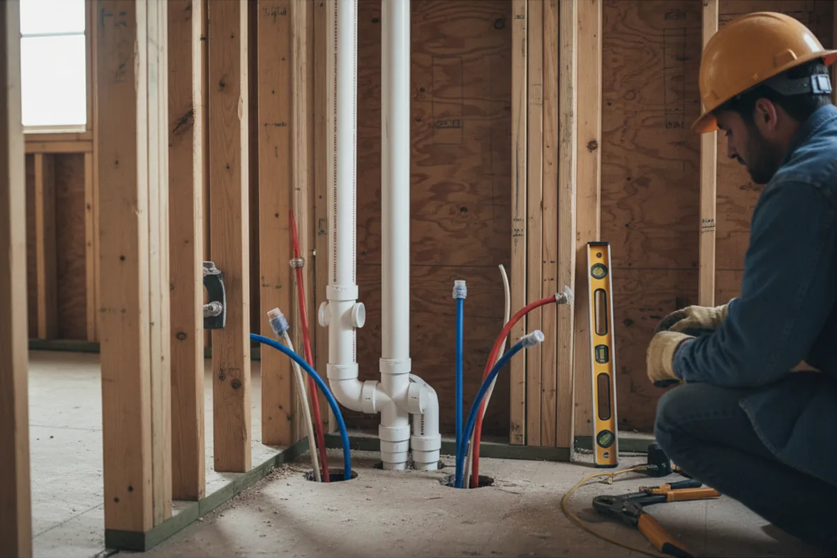 Drain and supply rough-in during Sump Pump Repair in Pinehurst